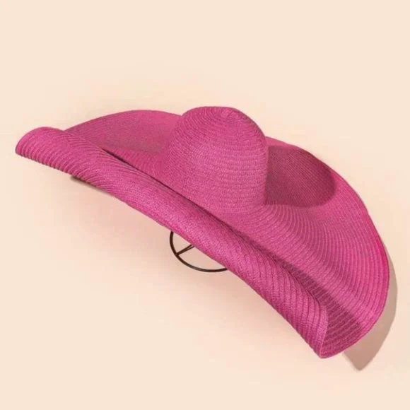 oversized wide brim straw hat hot pink - Picture 7 of 7